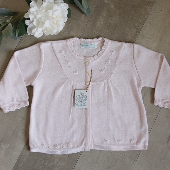 Pink Cardigan 100% Cotton Feltman Brothers Embroidery Pearl NWT 12/18 Months NWT